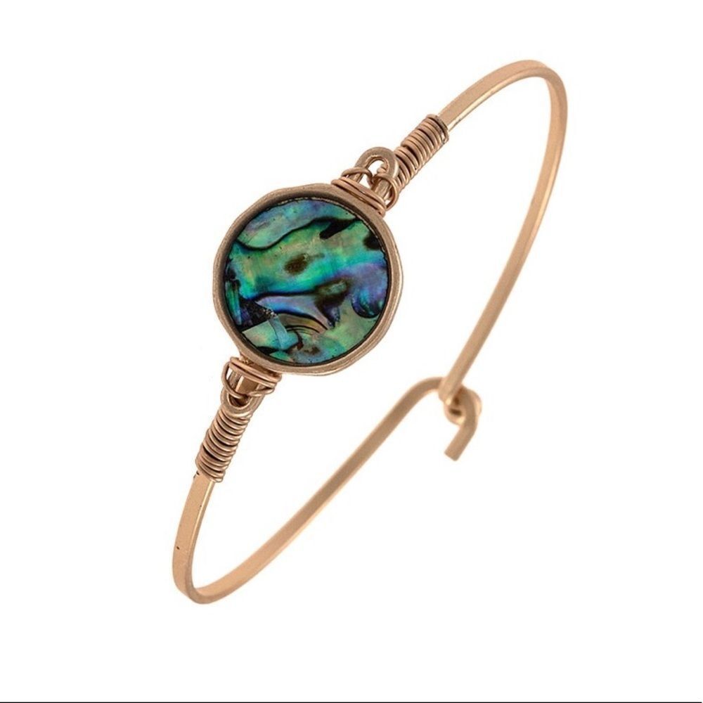 Abalone Bracelet Bangle Women Round Stone Cuff NWT